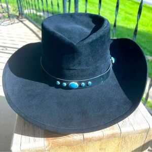 Bailey U-Rollit Black 100% Wool Felt Gambler Hat 7 1/2 USA Made Cowboy